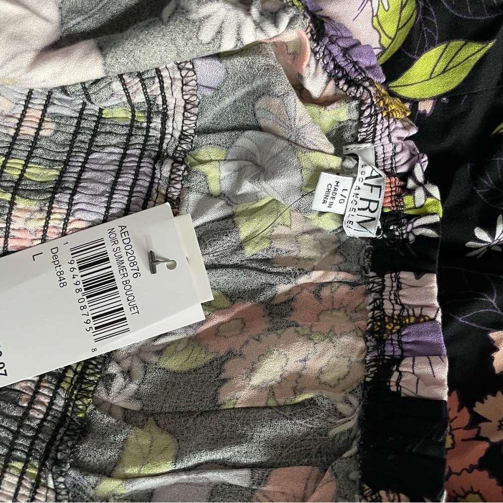 NWT AFRM Smocked Mini Dress Noir Cottagecore Euro Summer Femme Floral Large Boho - Picture 3 of 6